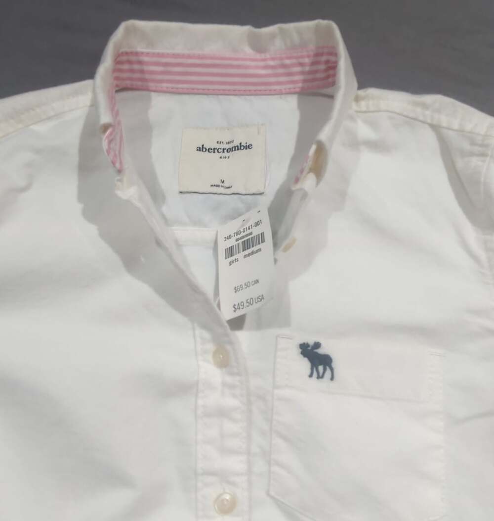 Abercrombie Kids White Long Sleeve Button-Up Shirt with Moose Logo - Picture 2 of 3